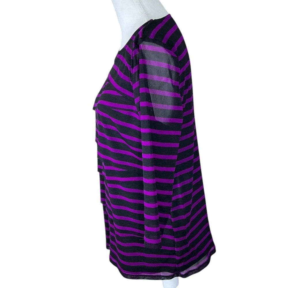 Dana Buchman Tunic Top Sheer Waterfall Layers 3/4 Sleeve Purple Black Women XL - Picture 8 of 16